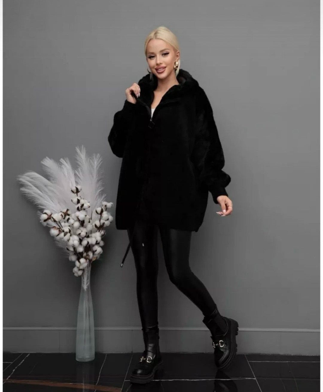 стильное пальто,шуба искусственная экошуба с капюшоном fashionsmart,кардиган пушистый,черный кардиган,шуба искусственная зимняя с капюшоном fashion smart