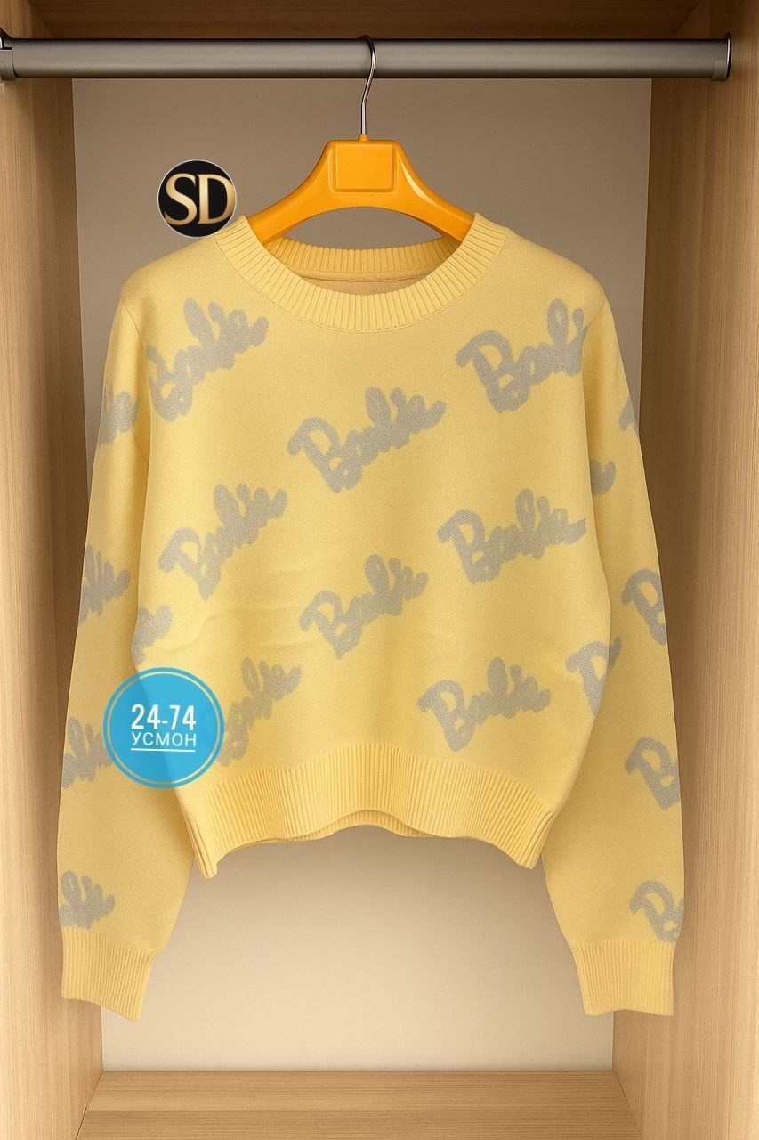 свитер оверсайз с надписью barbie,свитер оверсайз вязаный barbie,свитер женский,женский свитер оверсайз с надписью barbie,женская кофта