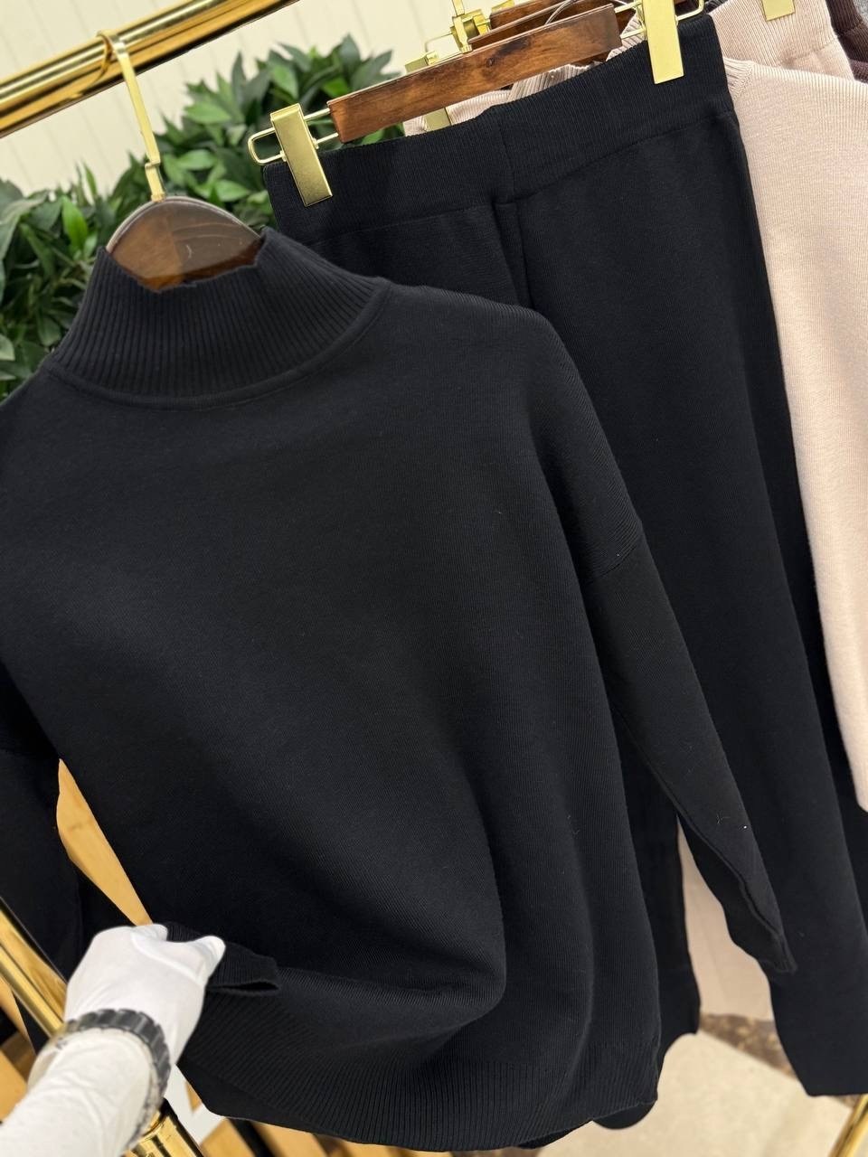 костюм вязаный теплый с брюками vievie,костюм вязаный теплый с брюками vievie цвет черный,костюм вязаный теплый с брюками vievie 257381484,костюм двойка женская,костюмы брючные