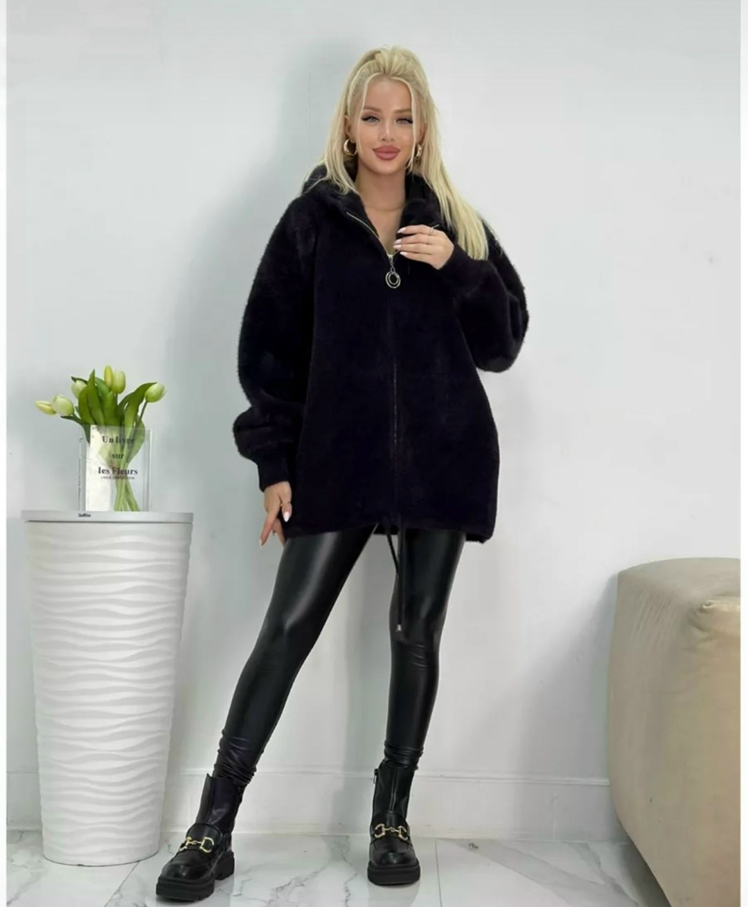 стильное пальто,шуба искусственная экошуба с капюшоном fashionsmart,кардиган пушистый,черный кардиган,шуба искусственная зимняя с капюшоном fashion smart