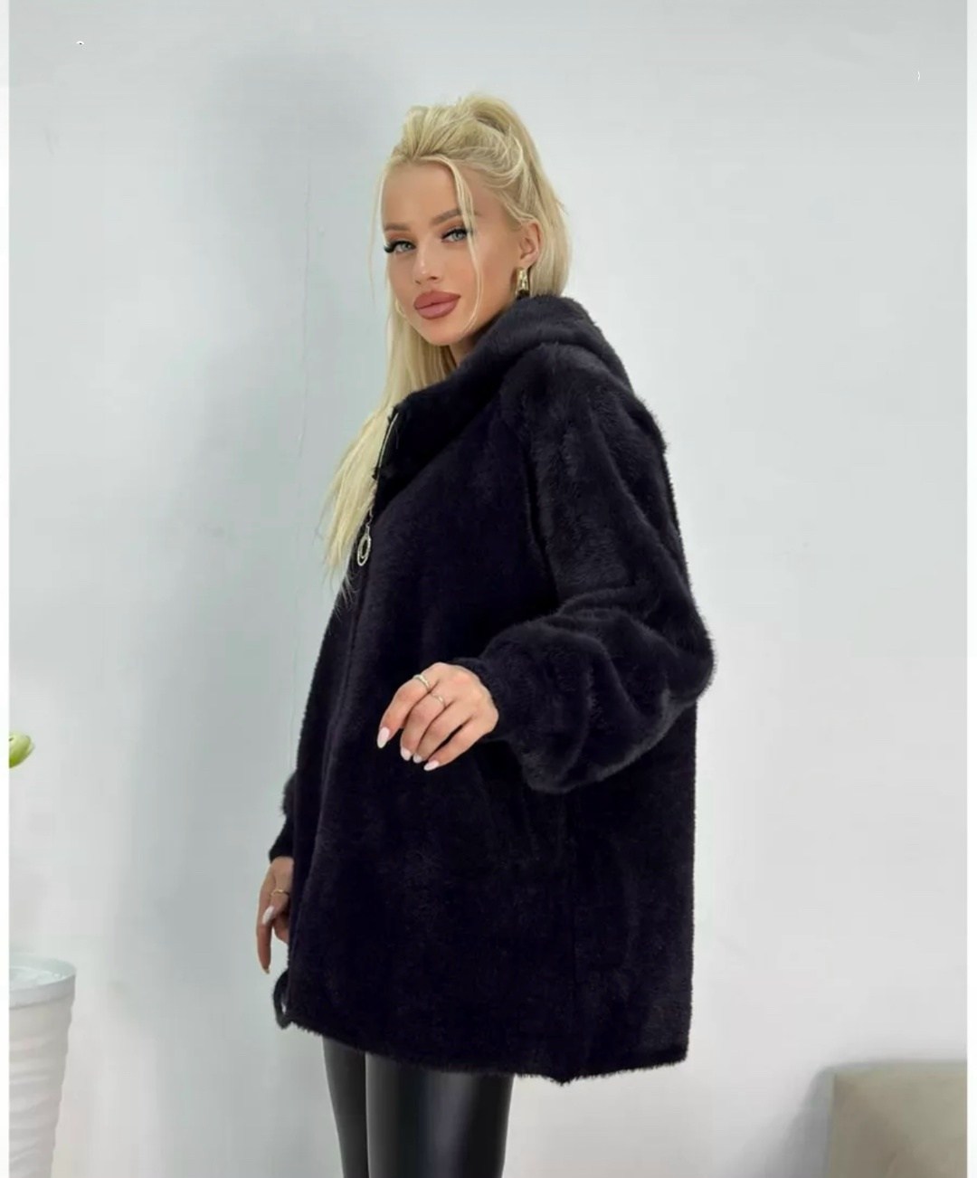 стильное пальто,шуба искусственная экошуба с капюшоном fashionsmart,кардиган пушистый,черный кардиган,шуба искусственная зимняя с капюшоном fashion smart