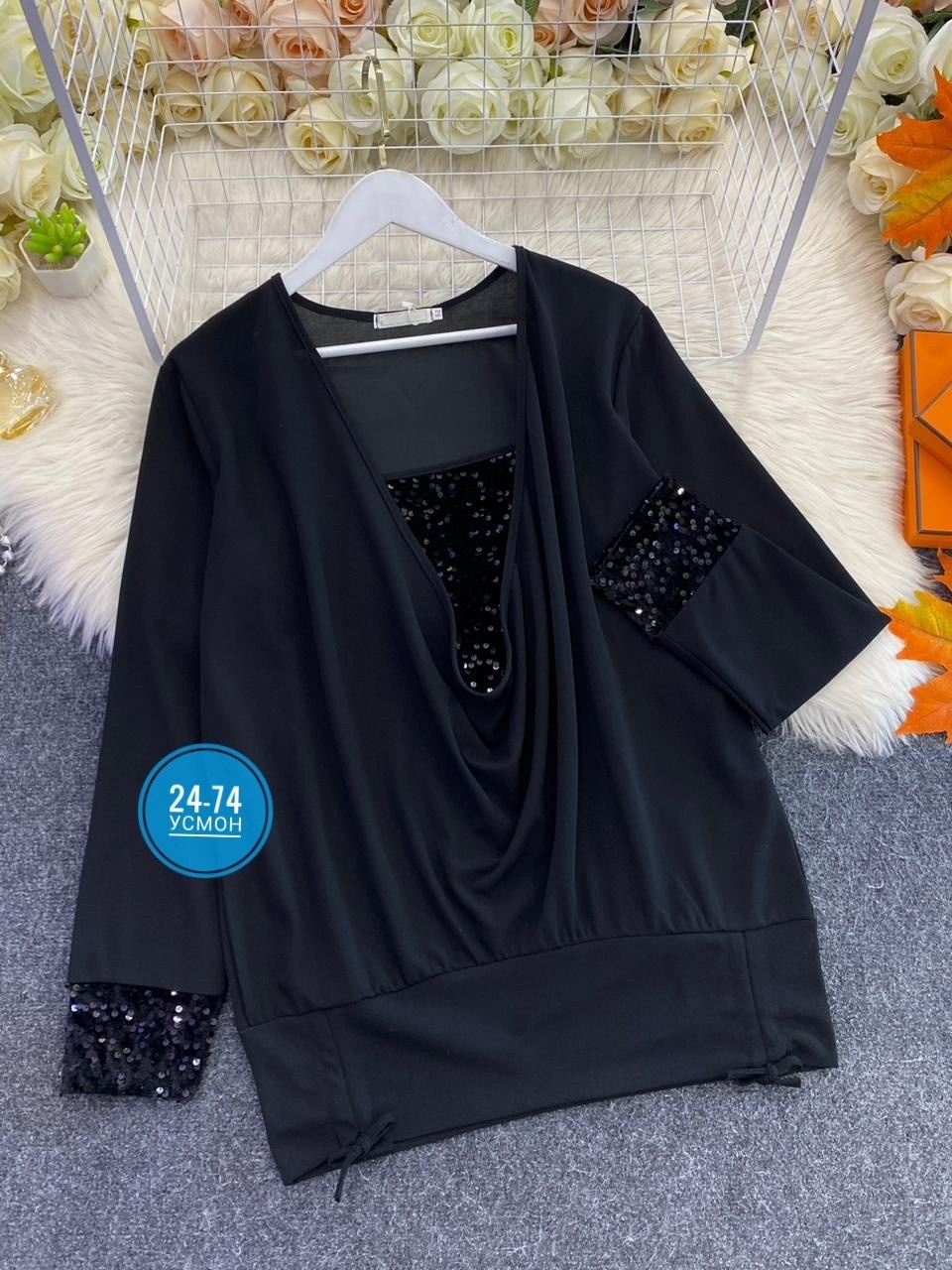 женская блузка ткань крепунт + пайетка,трикотажные блузки,женская кофта,блузка с мягкой тканью и свободным кроем,нарядная блузка