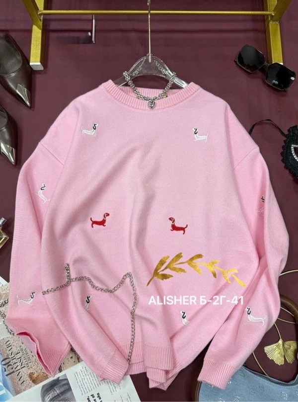 свитер с вышивкой таксы с комфортным кроем,свитер с вышивкой таксы,свитер beststyle с милыми вышитыми таксами,нежный свитер с собачками beststyle 540151261,свитер с вышивкой