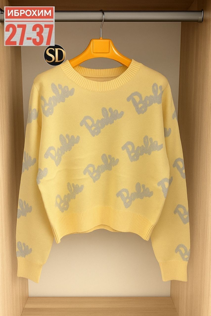 свитер оверсайз с надписью barbie,кофта женская,женский свитер,женский свитер оверсайз с надписью barbie,свитер