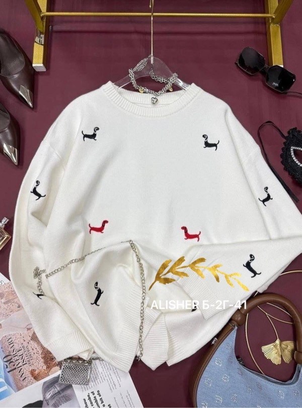 свитер с вышивкой таксы с комфортным кроем,свитер с вышивкой таксы,свитер beststyle с милыми вышитыми таксами,нежный свитер с собачками beststyle 540151261,свитер с вышивкой