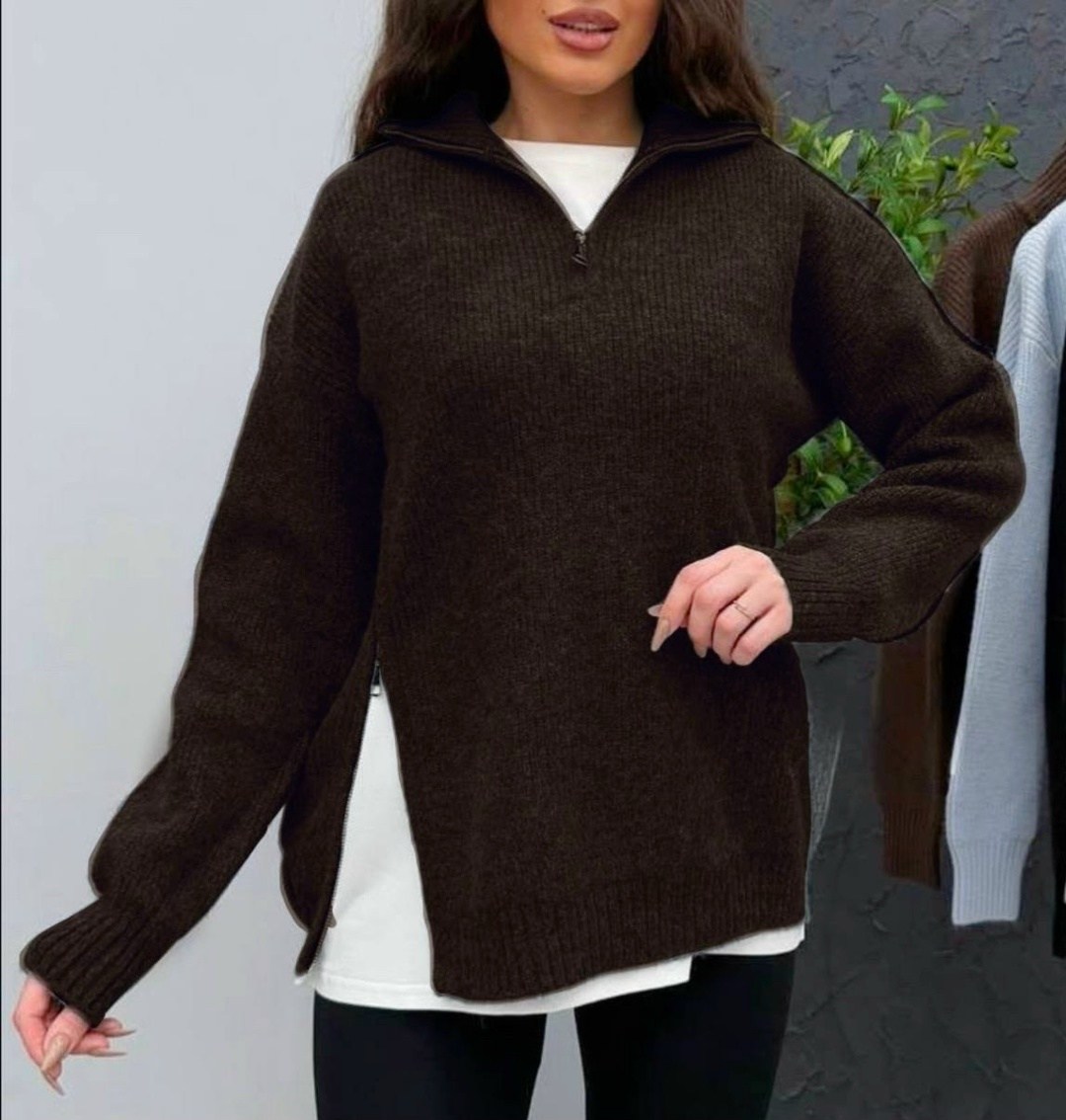 свитер на молнии оверсайз cosmo brand,свитер вязаный оверсайз с горлом на молнии mycloz,свитер вязаный оверсайз с горлом на молнии mycloz цвет коричневый,свитер на молнии оверсайз,свитер вязаный оверс