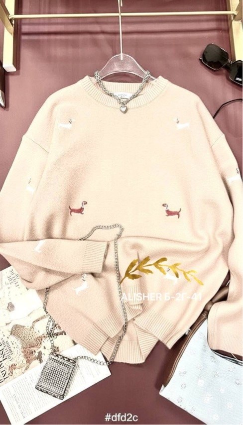 свитер с вышивкой таксы с комфортным кроем,свитер с вышивкой таксы,свитер beststyle с милыми вышитыми таксами,нежный свитер с собачками beststyle 540151261,свитер с вышивкой