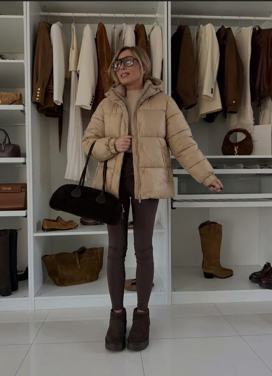 модные пуховики,бежевый пуховик,образы с бежевым пуховиком,куртка женская бежевая,куртка теплая
