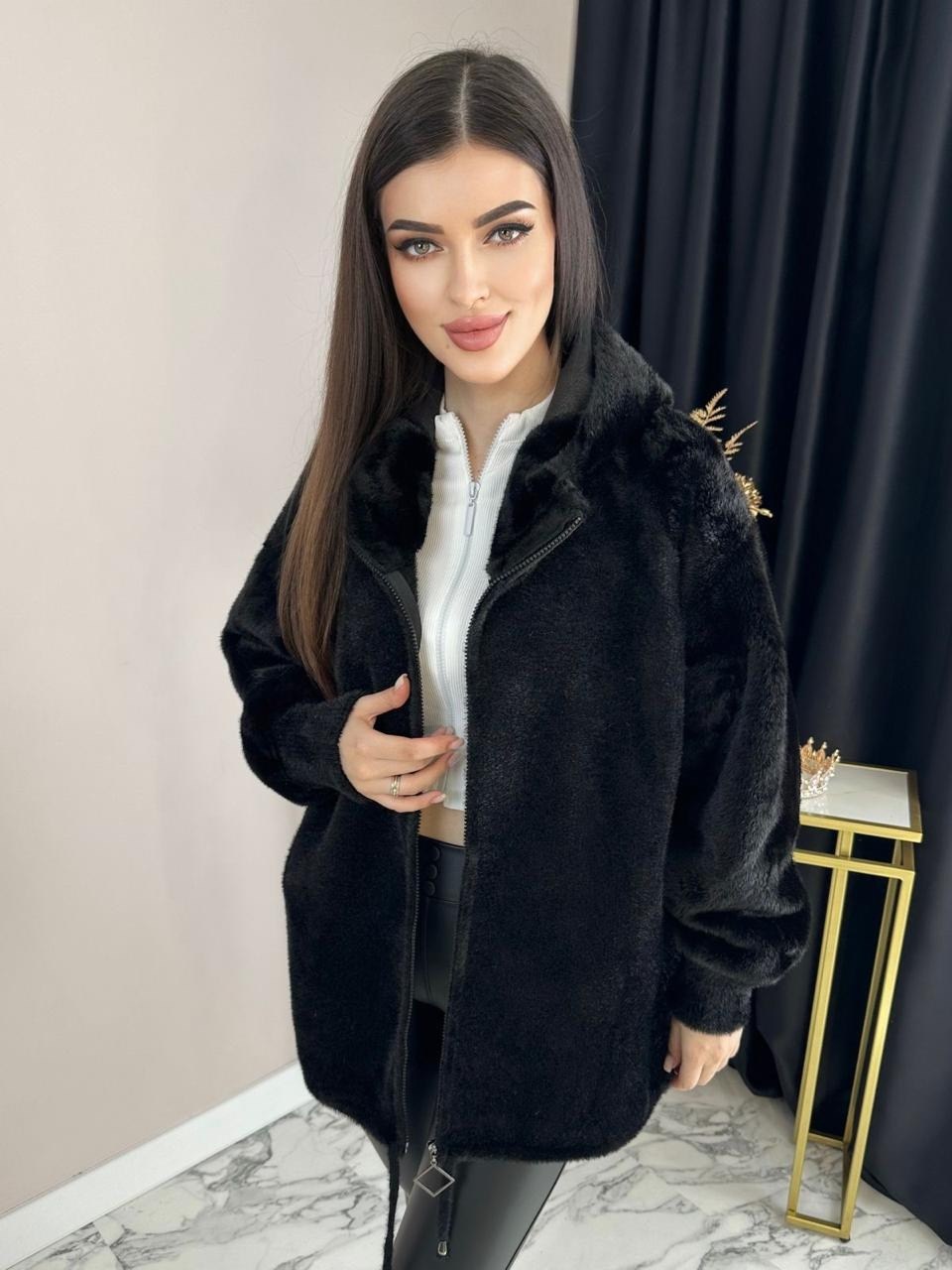 стильное пальто,шуба искусственная экошуба с капюшоном fashionsmart,кардиган пушистый,черный кардиган,шуба искусственная зимняя с капюшоном fashion smart