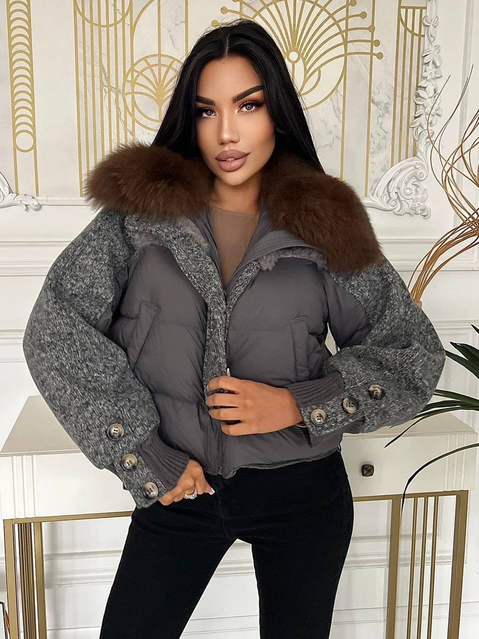 куртка комбинированная,стильная куртка,женская куртка,куртка с мехом,куртка с натуральным мехом