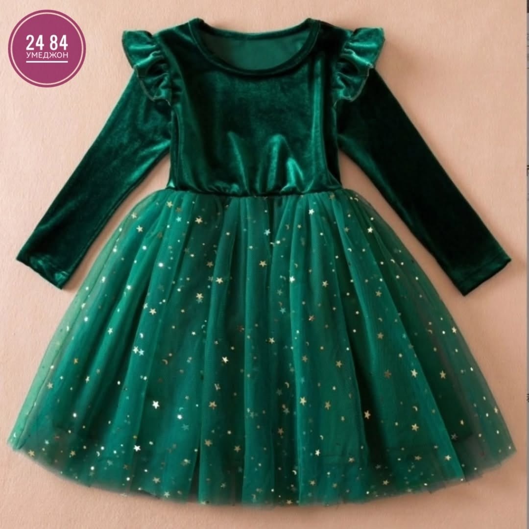 изумрудное платье для девочки,бархатное платье для девочки,платье для девочки,платье новогоднее,платье зеленое для девочки