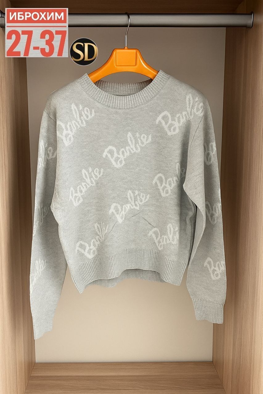 свитер оверсайз с надписью barbie,кофта женская,женский свитер,женский свитер оверсайз с надписью barbie,свитер