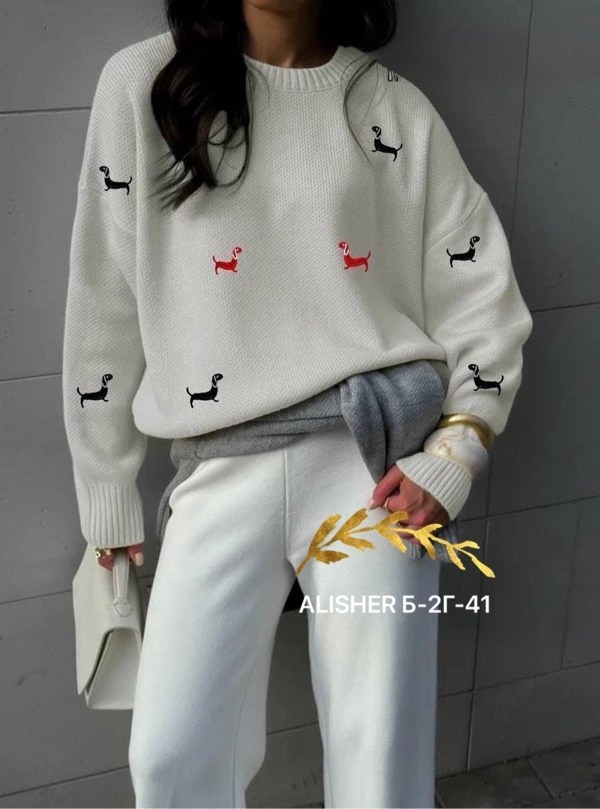 свитер с вышивкой таксы с комфортным кроем,свитер с вышивкой таксы,свитер beststyle с милыми вышитыми таксами,нежный свитер с собачками beststyle 540151261,свитер с вышивкой