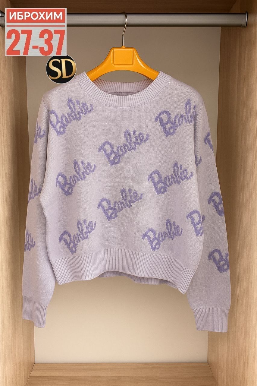 свитер оверсайз с надписью barbie,кофта женская,женский свитер,женский свитер оверсайз с надписью barbie,свитер