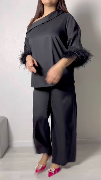 костюмы брючные,брючный костюм с перьями,костюмы женские брючные,костюм с перьями,шелковый брючный костюм вечерний