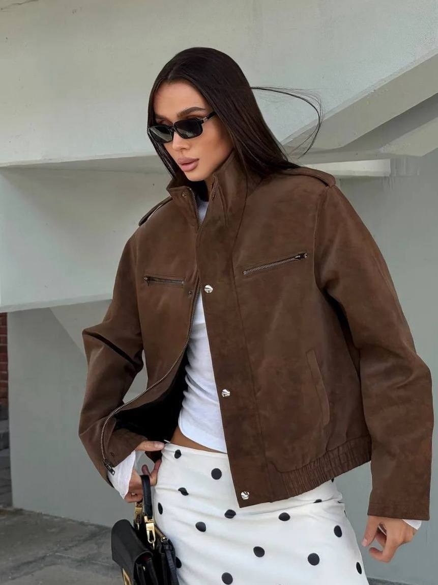 бомбер укороченный оверсайз замшевый куртка рабочего тренд saint shine,женская куртка,бомбер замшевый коричневый,бомбер замш,бомбер замшевая куртка оверсайз saint shine