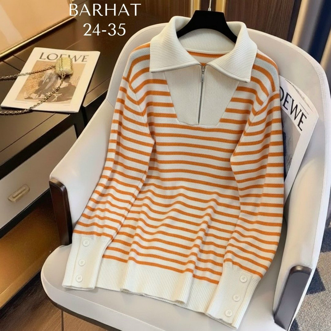 женский свитер,свитер с воротником,свитер в полоску женский,трикотажный свитер в полоску,свитер с полоска