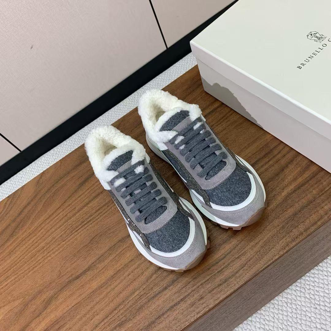 женские серые кроссовки из замши с мехом brunello cucinelli,женские кроссовки с мехом,кроссовки brunello cucinelli,,кроссовки женские зимние
