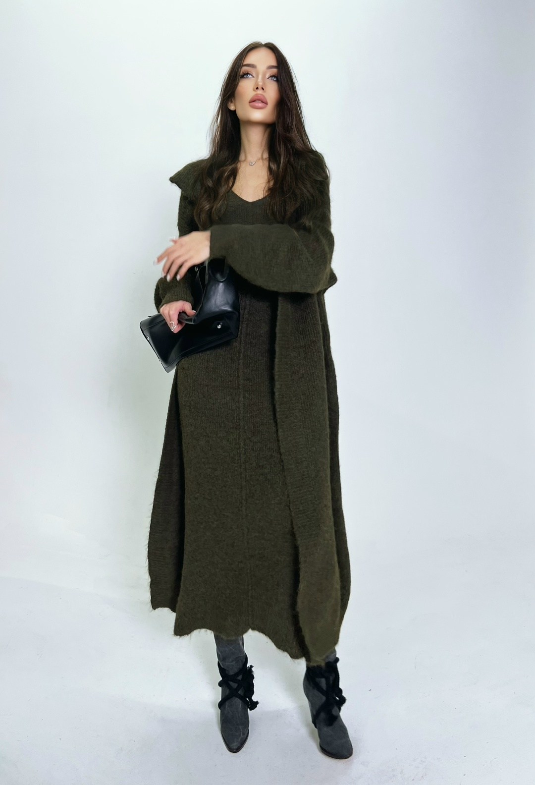 кардиган romgil рв0090-ше5 оливковый,длинное пальто,кардиган вязаное,кардиган,кардиган длинный вязаный