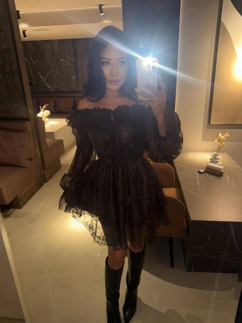 модное платье,черное платье,женское коктейльное мини-платье oloey черное платье для выпускного с длинными рукавами-фонариками,женское платье,платье