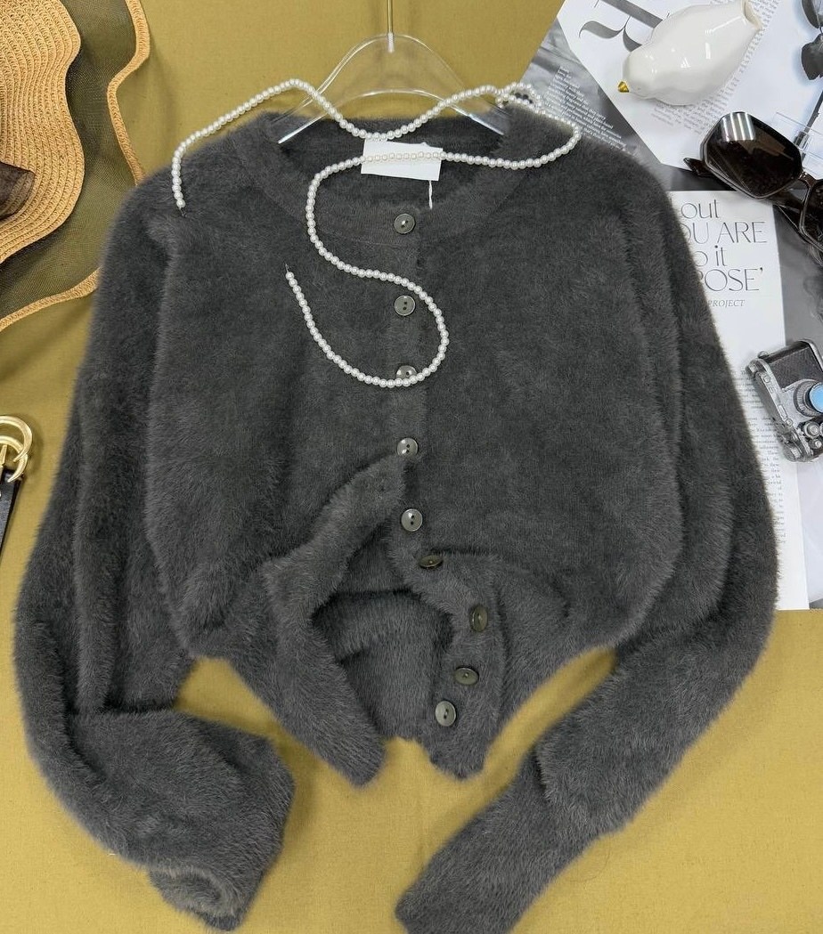 кардиган с круглым вырезом,женский вязаный кардиган,свитер в корейском стиле,кардиган на пуговицах,женский кардиган