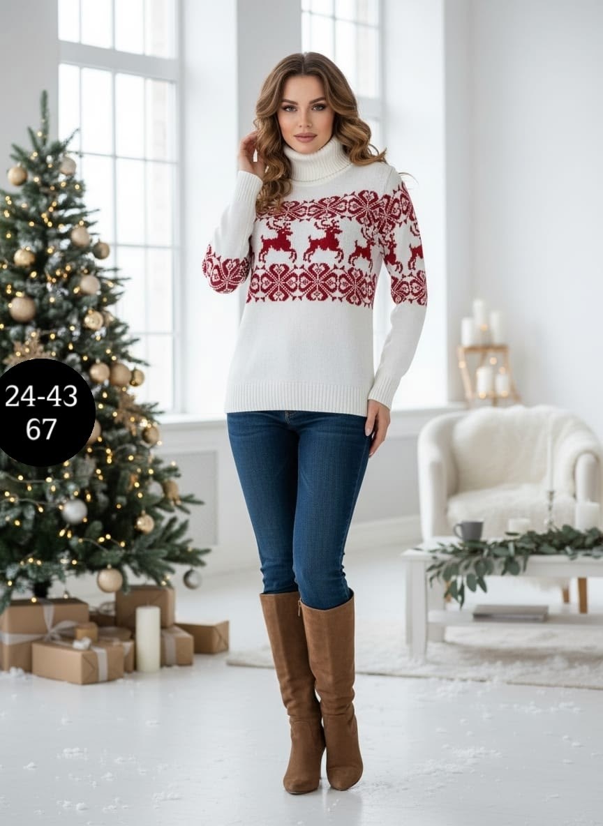 свитер женский с оленями,свитер с оленями,красный свитер с оленями,свитер с оленями женский шерстяной красный,новогодний свитер