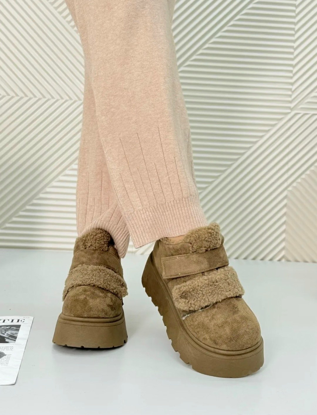 , женская,меховые замшевые туфли на плоской подошве на платформе,зимняя ,ботинки