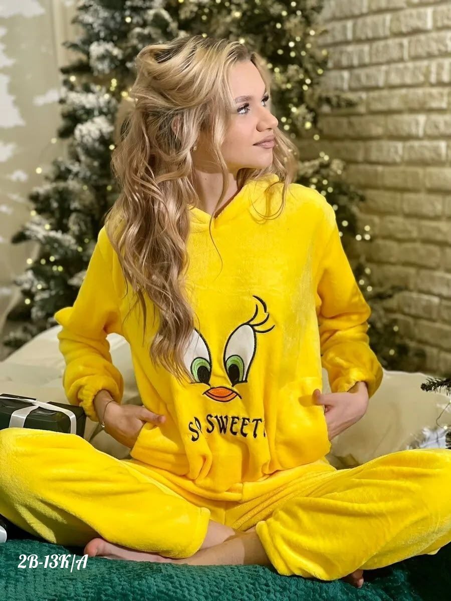 пижама теплая плюшевая,теплая плюшевая пижама женская,плюшевая пижама желтая,желтая пижама женская,плюшевая пижама