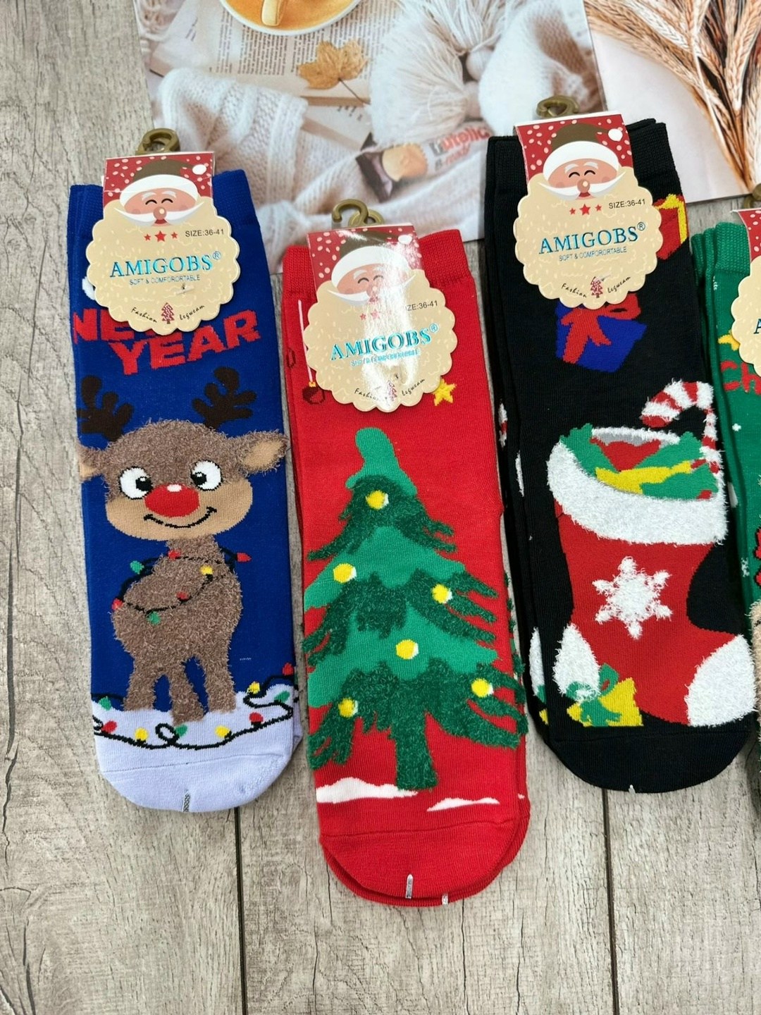 носки новогодние amigobs,amigobs носки женские новогодние,носки набор новогодние с принтом,новогодние носки набор,носки amigobs