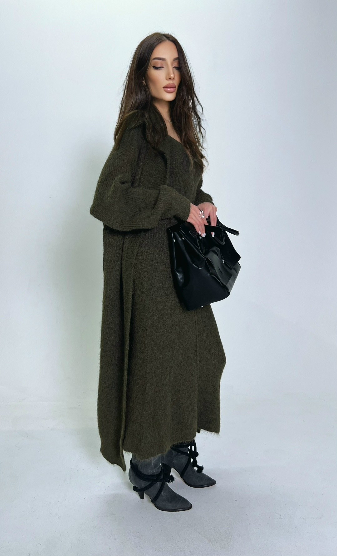 кардиган romgil рв0090-ше5 оливковый,длинное пальто,кардиган вязаное,кардиган,кардиган длинный вязаный