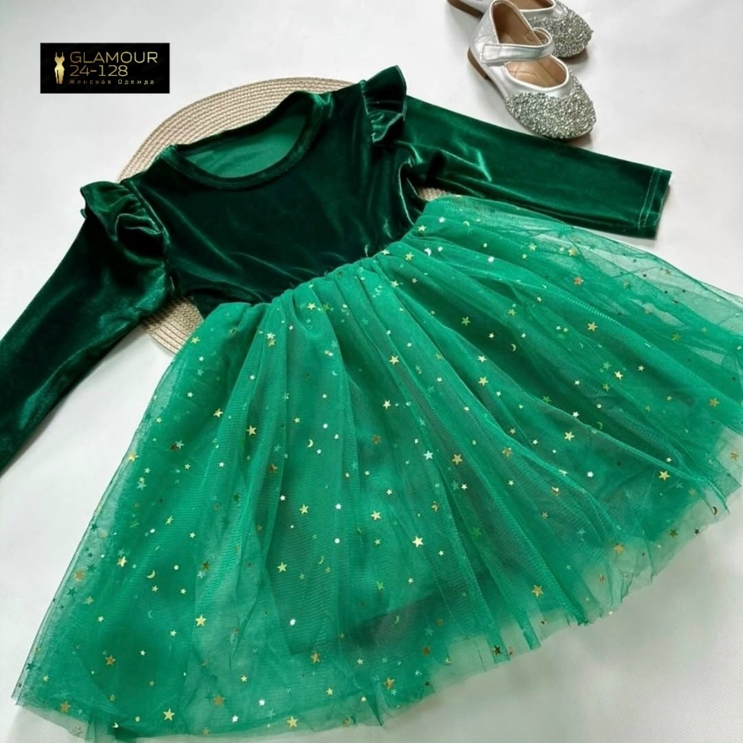 изумрудное платье для девочки,бархатное платье для девочки,платье для девочки,платье принцессы со звездами и пайетками для маленьких девочек,платье новогоднее