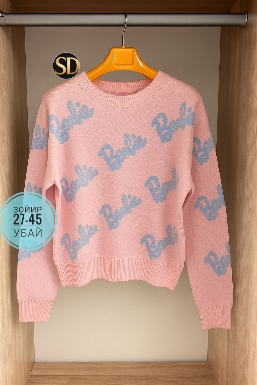 свитер оверсайз с надписью barbie,свитшот женская,женский свитер,женский свитер оверсайз с надписью barbie,свитер кофта
