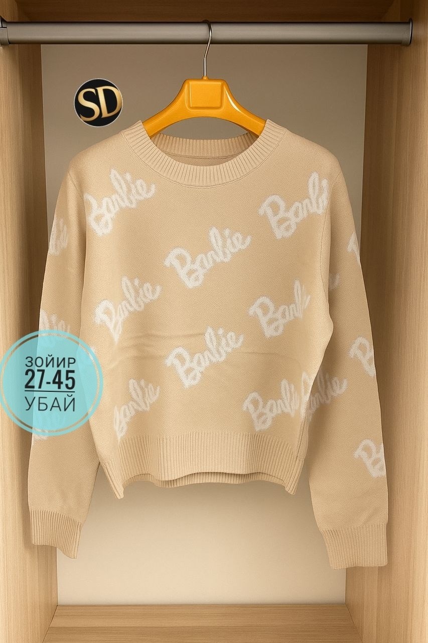 свитер оверсайз с надписью barbie,свитшот женская,женский свитер,женский свитер оверсайз с надписью barbie,свитер кофта