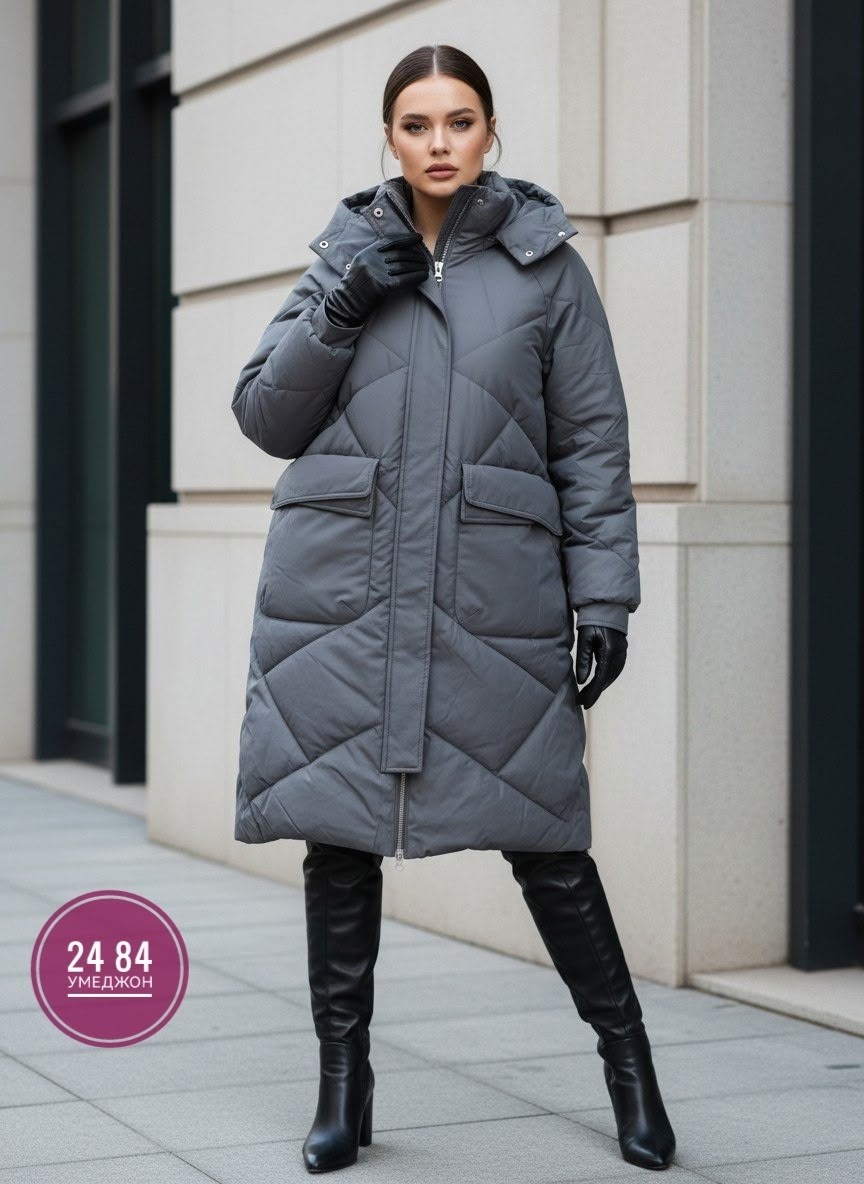 пальто пуховик зимнее стеганое с капюшоном twin tip,пуховик женский мятного цвета,пуховик женский,пальто twin tip 43809 зимнее серо-зеленое,куртка зимняя женская