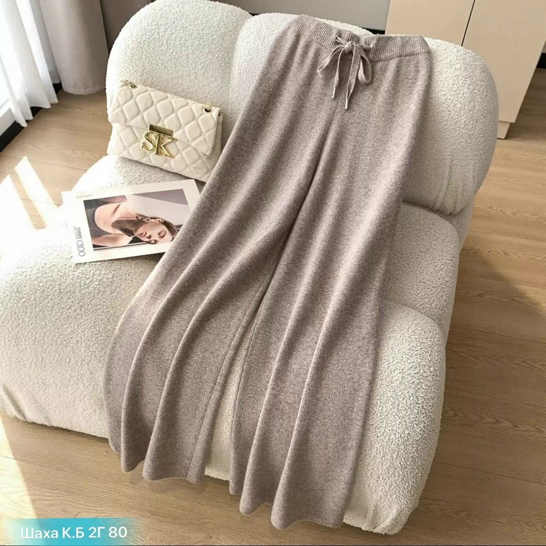 женские кашемировые брюки с широкими штанинами,трикотажные брюки,брюки женские трикотажные с широкими штанинами,широкие трикотажные штаны,длинные кашемировые широкие брюки