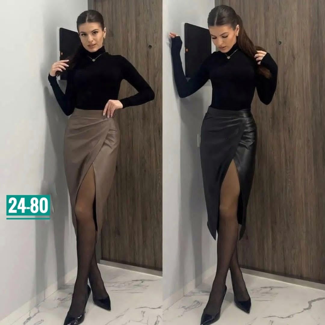юбка кожаная миди,юбка из экокожи,юбка женская,кожаная юбка,кожаная юбка миди с разрезом