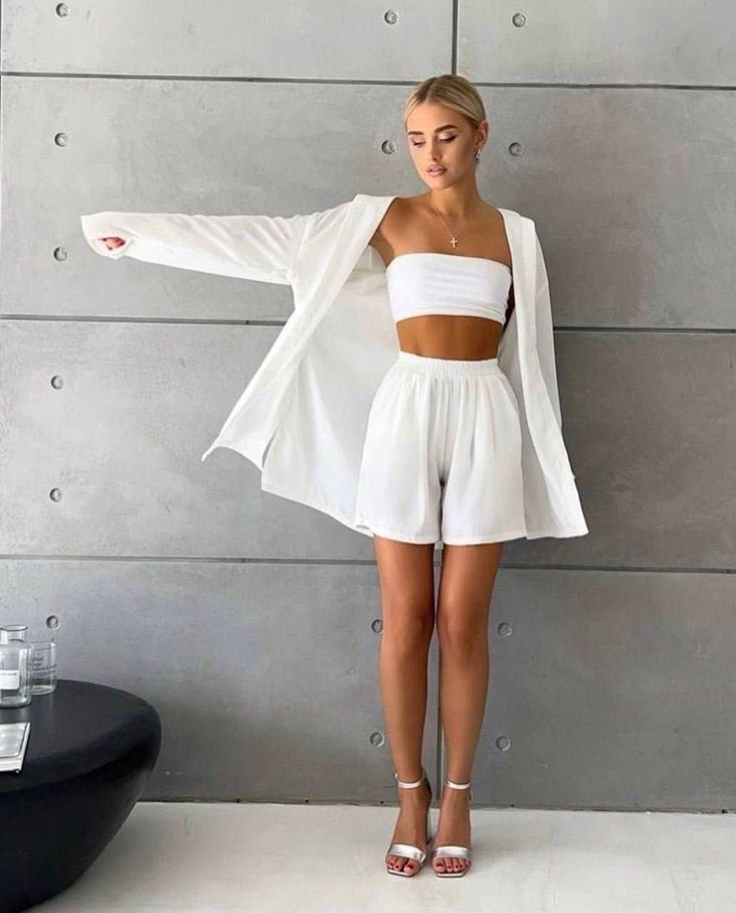 белый женский костюм,стильные костюмы,белые костюмы,костюм рубашка и шорты женские лен,костюмы с шортами