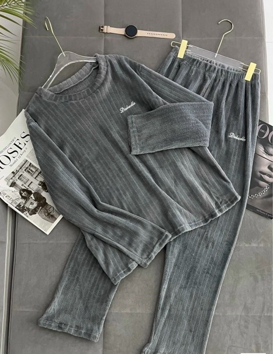 женский пижамный комплект с длинными рукавами,озон пижамы женские,теплая пижама,домашняя одежда пижама,пижама плюшевая теплая со штанами