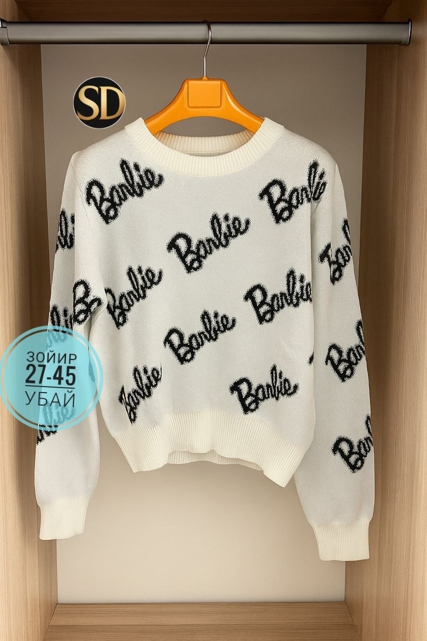 свитер оверсайз с надписью barbie,свитшот женская,женский свитер,женский свитер оверсайз с надписью barbie,свитер кофта