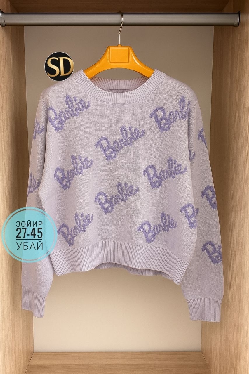 свитер оверсайз с надписью barbie,свитшот женская,женский свитер,женский свитер оверсайз с надписью barbie,свитер кофта