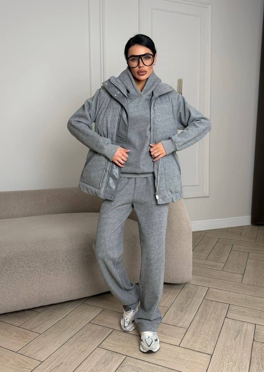 серый женский костюм тройка на флисе loro piana,темно-серый женский костюм тройка на флисе loro piana,костюм тройка женский,костюм тройка с курткой,утепленный костюм
