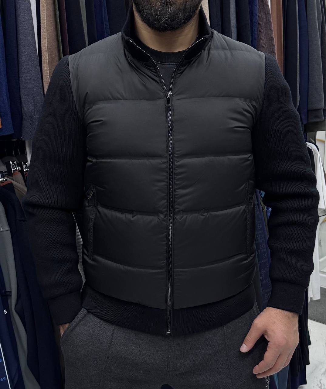 куртка с капюшоном вязаный рукав madzerini,жилет мужской,жилетка мужская,жилетка,жилет