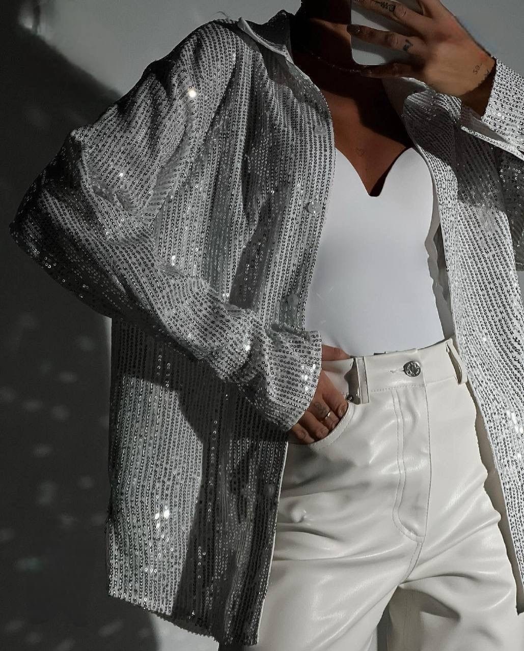 рубашка с пайетками,рубашка оверсайз блестящая с пайетками,женская рубашка с пайетками на пуговицах с длинным рукавом и лацканами блестящая блузка,блузка с пайетками,рубашка оверсайз блестящая с пайет