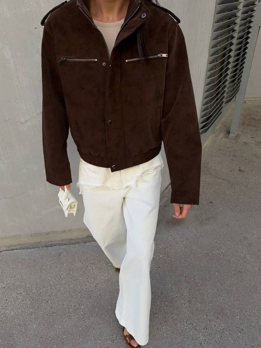 бомбер укороченный оверсайз замшевый куртка рабочего тренд saint shine,женская куртка,бомбер замшевый коричневый,бомбер замш,бомбер замшевая куртка оверсайз saint shine