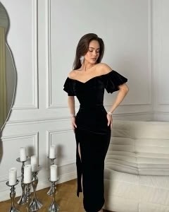 вечернее платье женское,платье вечернее,платье с разрезом вечернее,бархатное платье,вечернее платье велюровое миди с рукавами фонариками