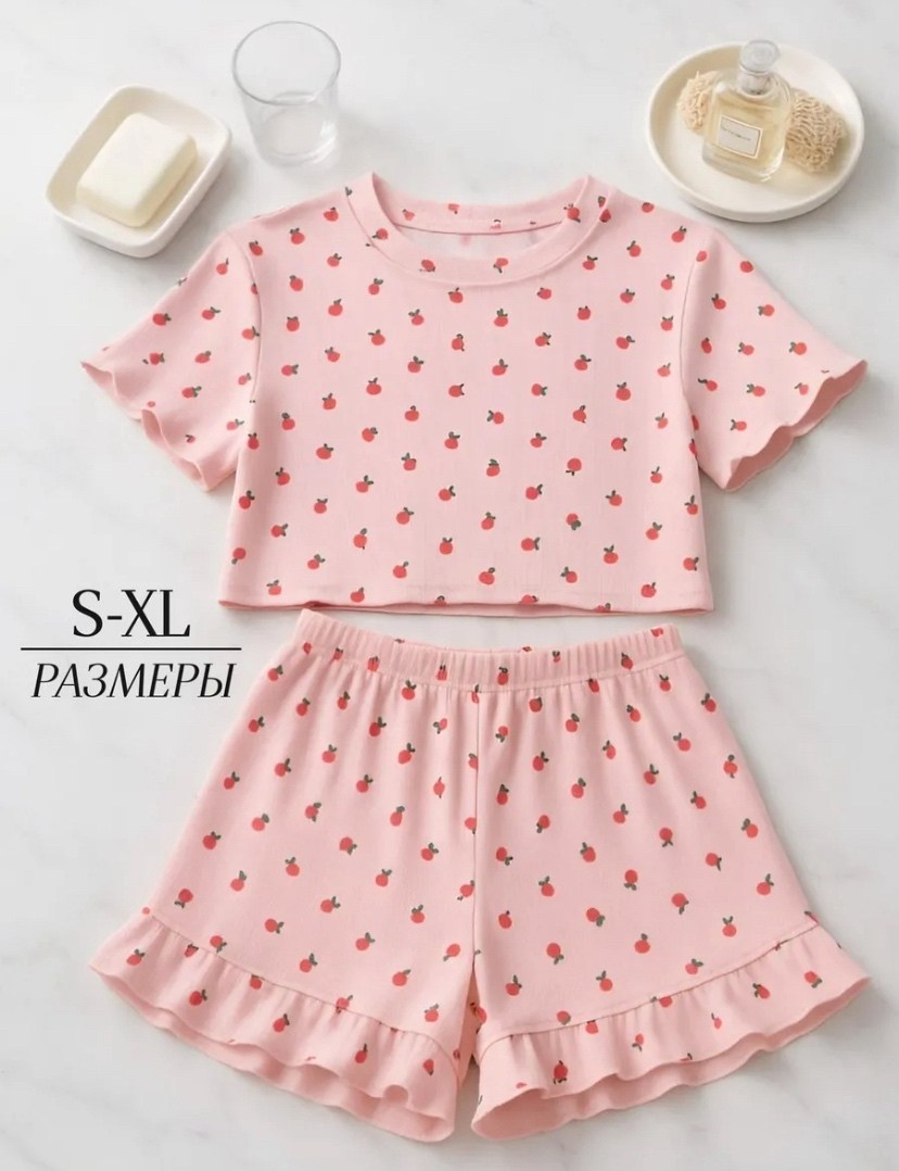 пижама с шортами и футболкой с сердечками домашняя morra,женская пижама с шортами,женская пижама с шортами 00027 (белый с красными сердечками),муслиновая пижама с шортами eustera 231658668,комплект пи