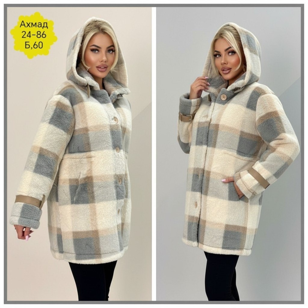 пальто в клетку,стильное пальто,плюшевое пальто,пальто женский,полупальто демисезонное
