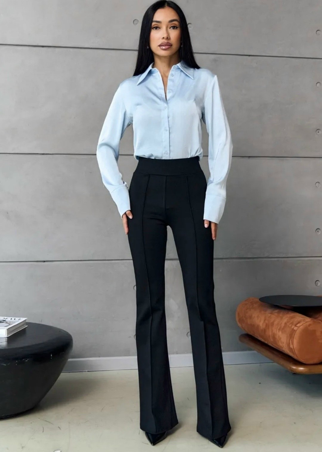 брюки черный mari-line 01140711,брюки прямые,модные брюки,брюки клёш женские,строгие брюки женские