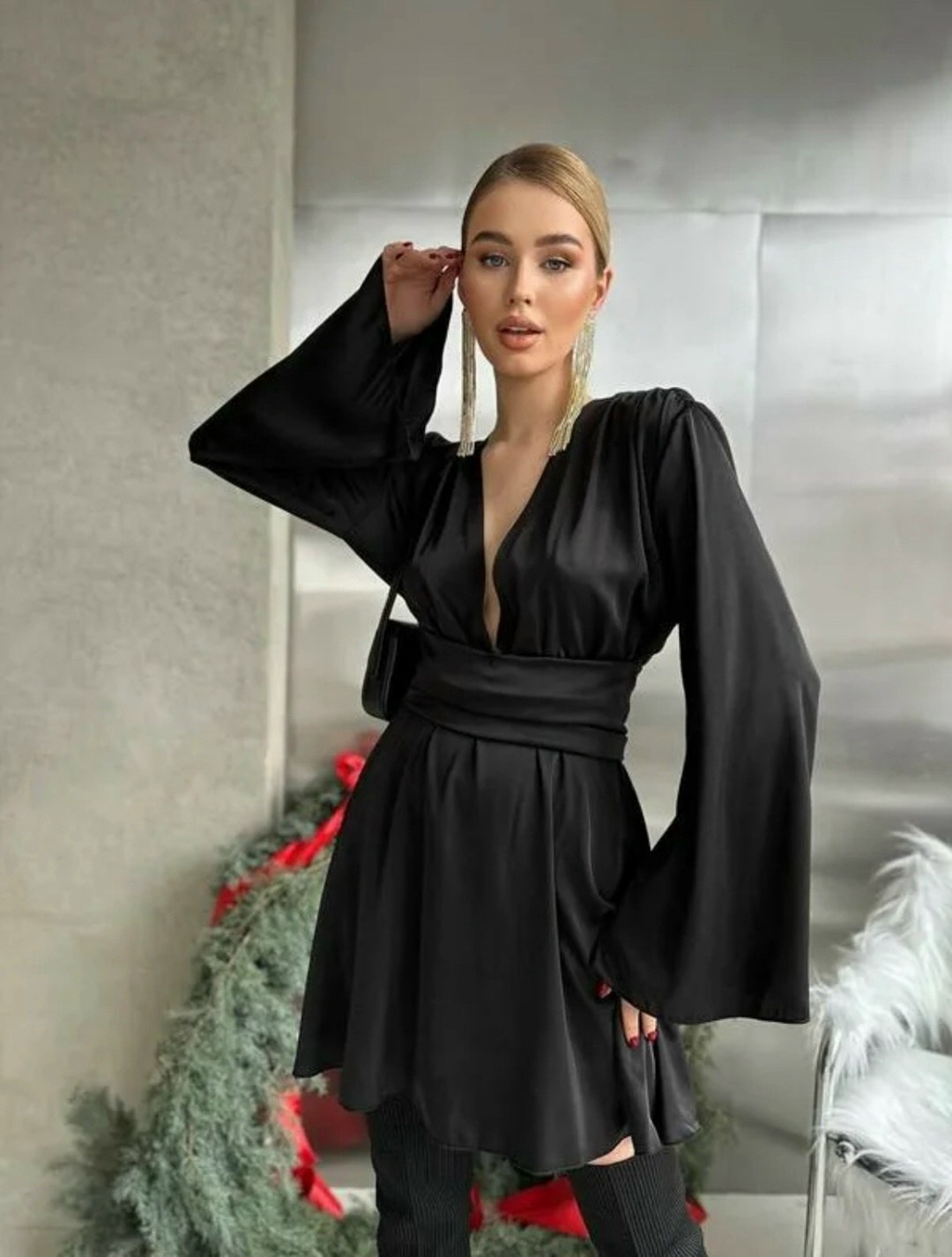 платье идеальное,платье с длинным рукавом женское,атласные платья,платье,платье на шнуровке атласное