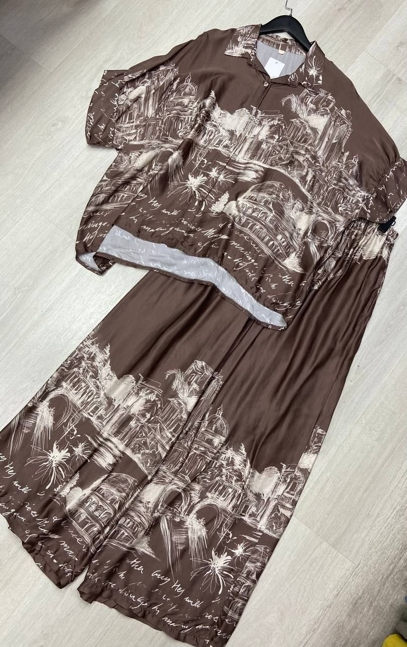 брючный костюм,костюм с брюками,пижама с брюками палаццо,шелковый костюм,комплекты одежды